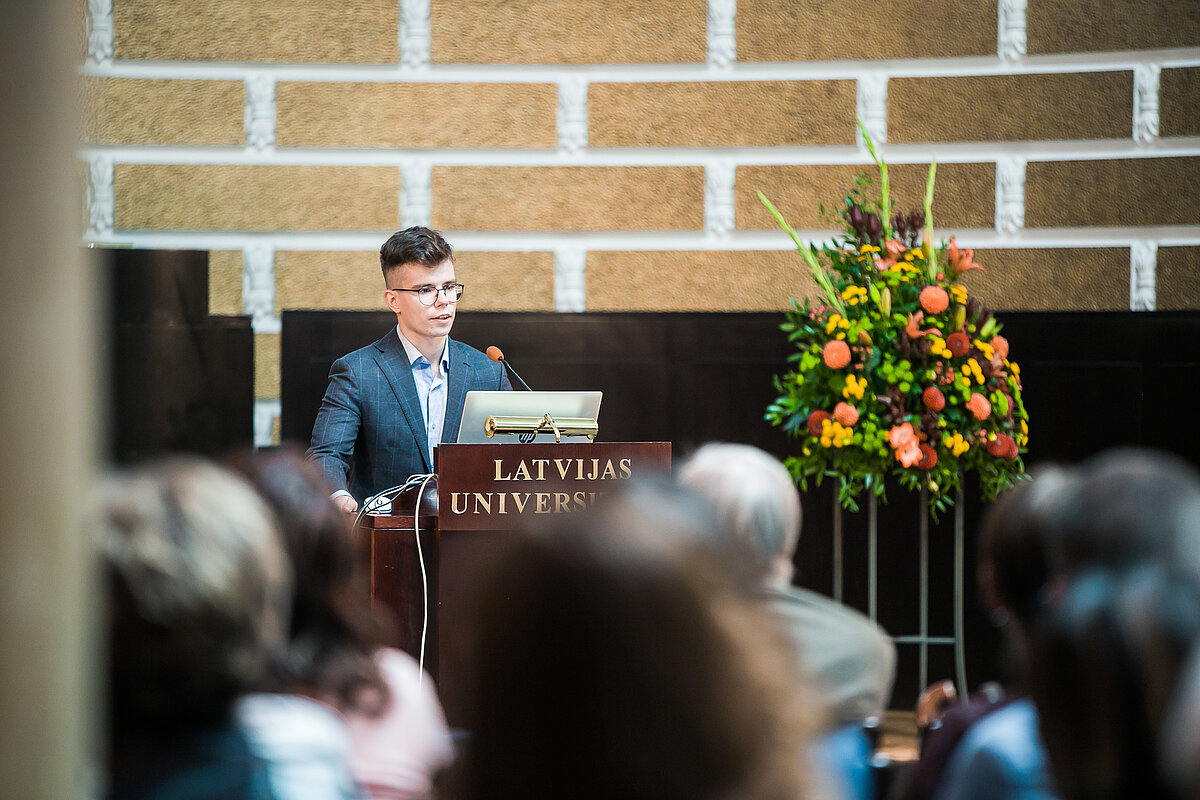 LU Studentu padomes vadītājs Ralfs Mihailovs © Foto: Toms Grīnbergs, Latvijas Universitātes Komunikācijas departaments