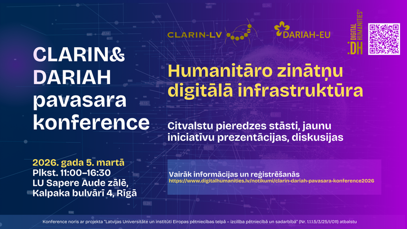 CLARIN & DARIAH pavasara konference 2026: Humanitāro zinātņu digitālā infrastruktūra