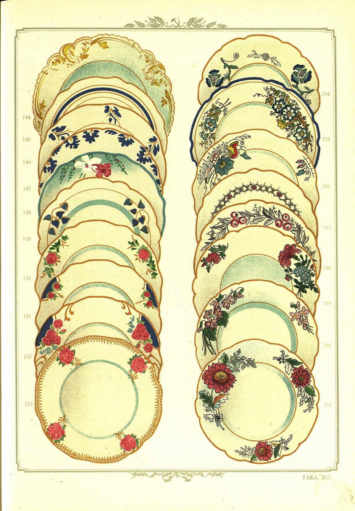 Apgleznoti porcelāna šķīvji, pārsvarā roku darbs