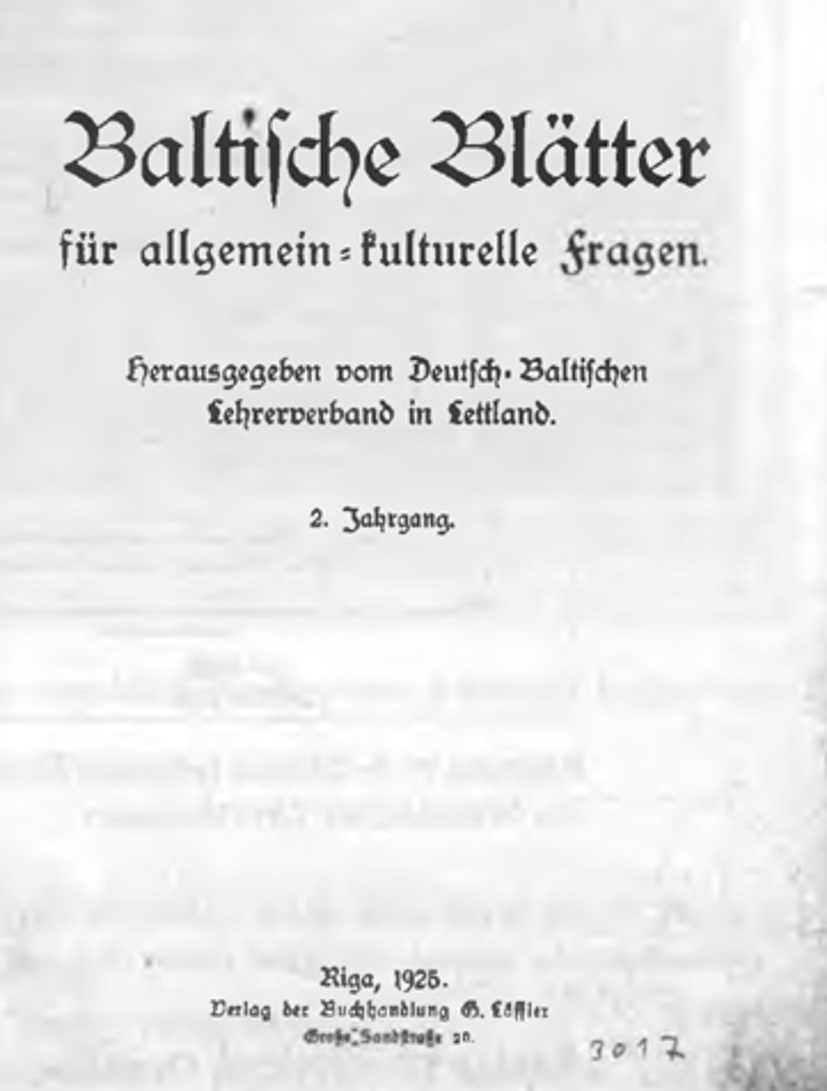 Žurnāla “Baltische Blätter für allgemein-kulturelle Fragen” vāks. Šajā žurnālā publicēts Mēdera ziņojums par pērļu zvejas vēsturi Vidzemē un Igaunijā. Žurnāla “Baltische Blätter für allgemein-kulturelle Fragen” vāks. Šajā žurnālā publicēts Mēdera ziņojums par pērļu zvejas vēsturi Vidzemē un Igaunijā.